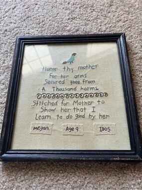 Hand-Embroidered Sentiment Wall Art - Bird Motif in Teal and Brown